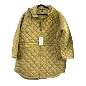 Athleta Whisper Featherless Puffer Parka Size 3X Beige Gold Quilted Coat Jacket
